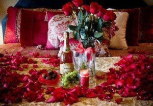 ベッドの赤い薔薇n